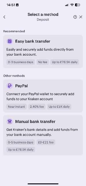 Select deposit method
